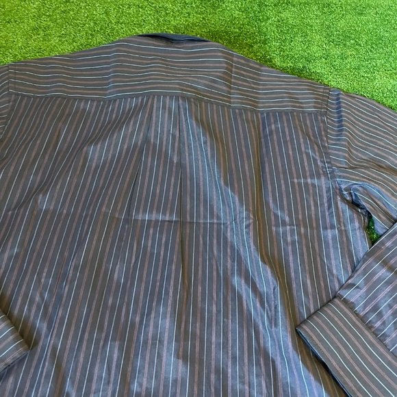 Far East Men's Button Down Long Sleeve Classic Fit Stripes Black Shirt Size 17 - Picture 11 of 11